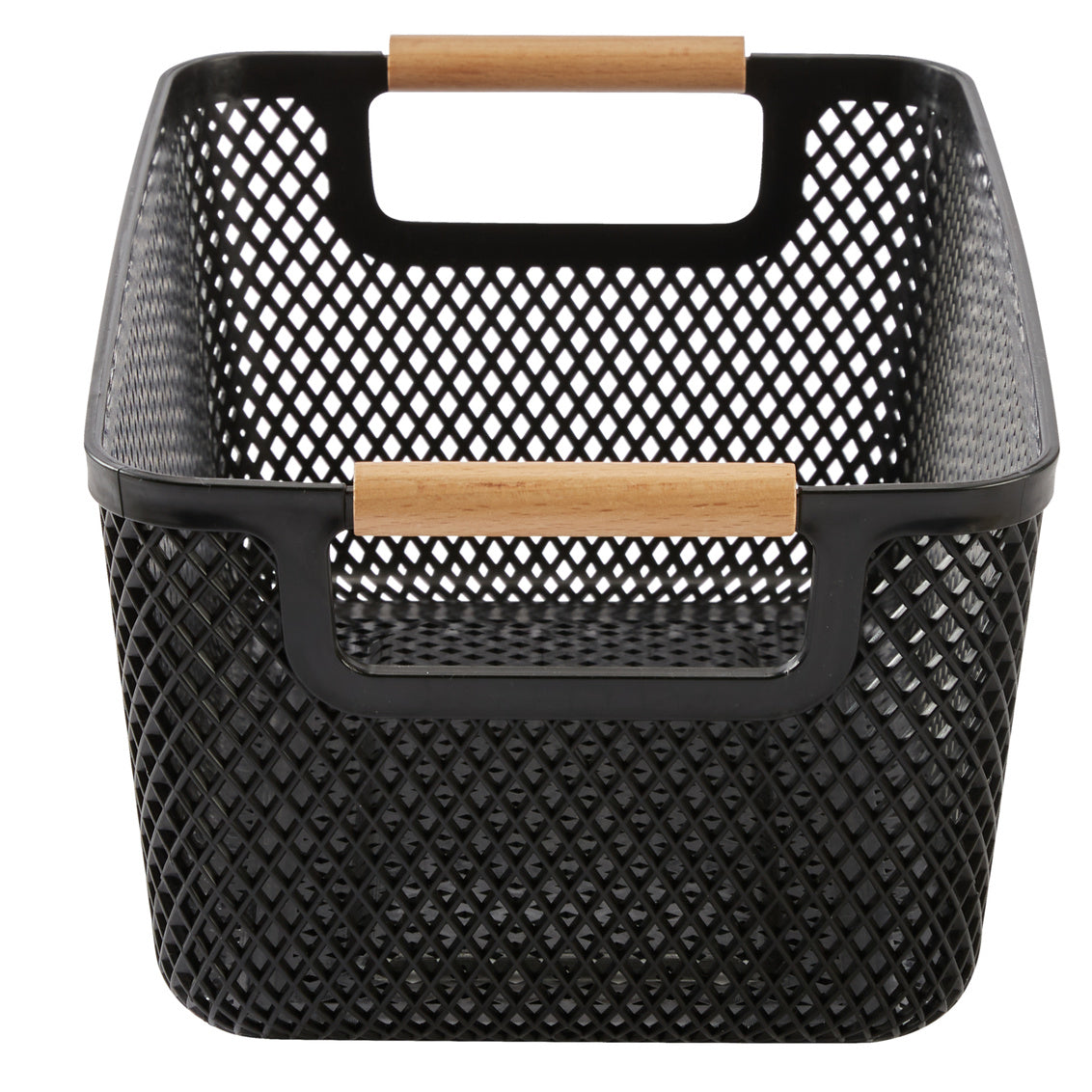 N&T MALLA PP BASKET W/WOODEN HANDLE BLACK MEDIUM