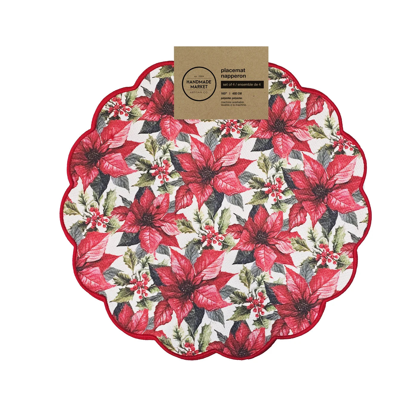 Traditional Poinsettia Printed Placemat Set Of 4 Red