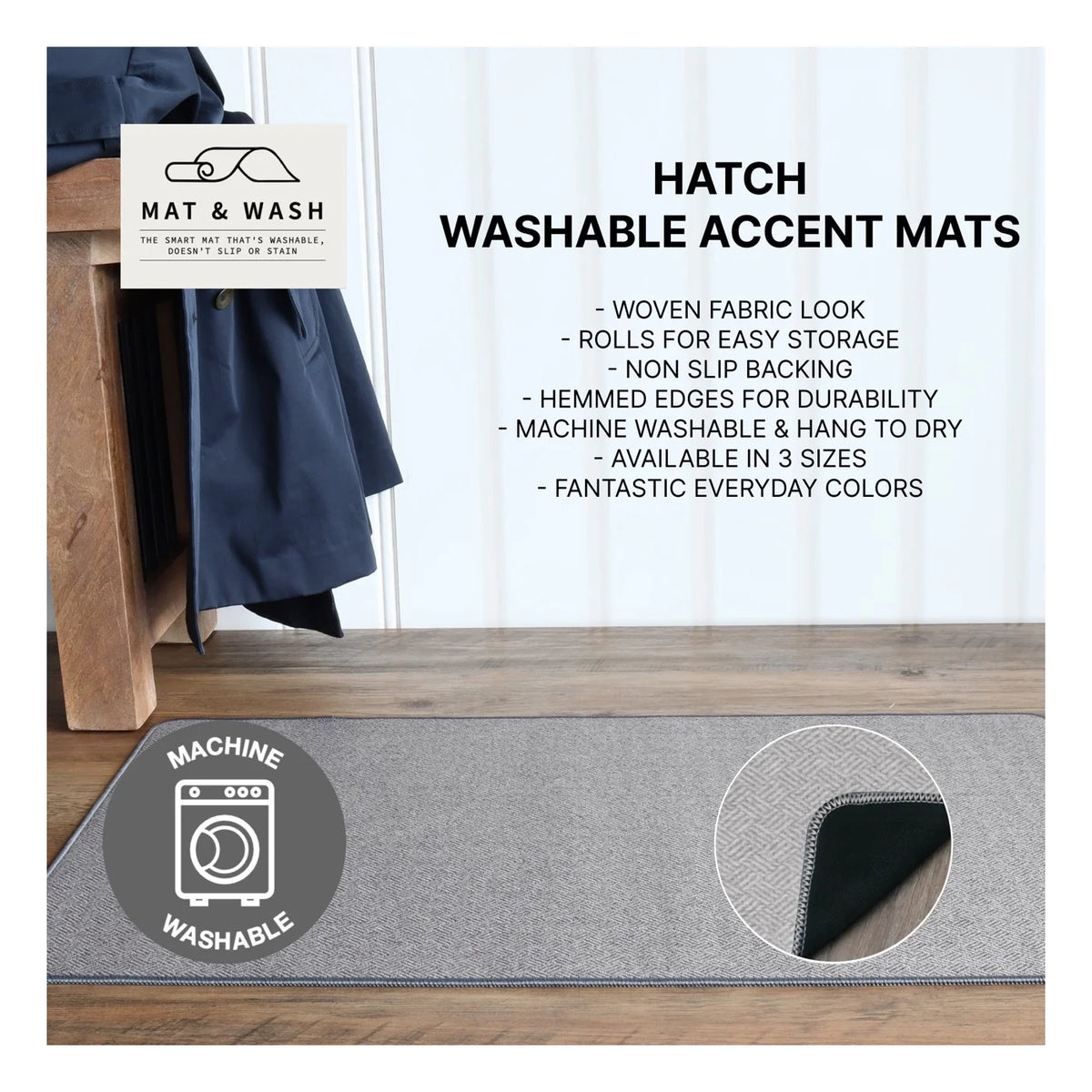 Hatch Washable Accent Mat Black 19.5 X 47