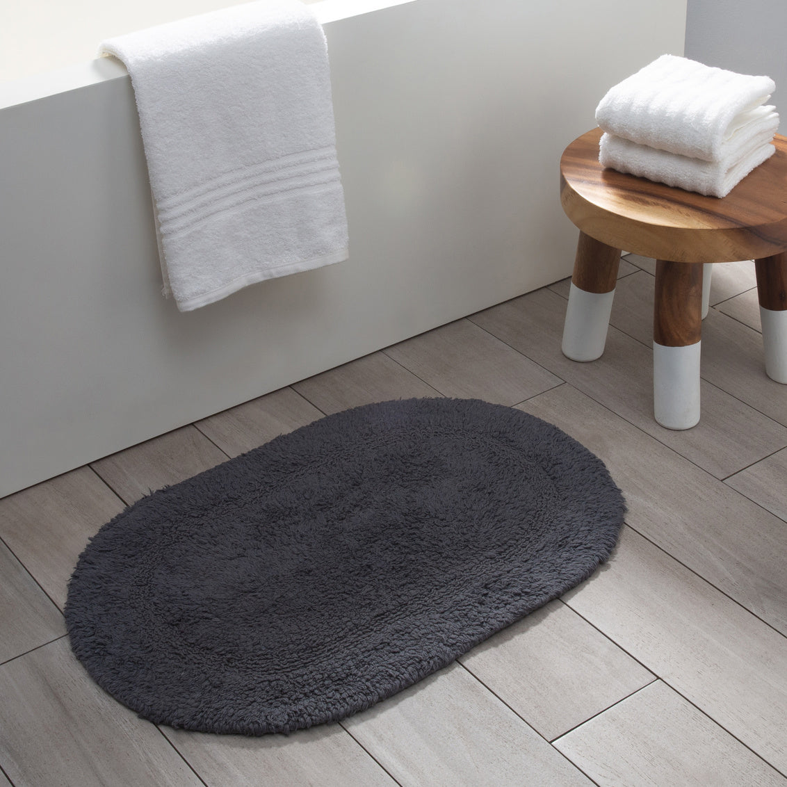 Serene Bath Mat Oval Cotton Grey