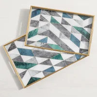Set of 2 Savoy Gold Rectangle Trays - Geometric Marble