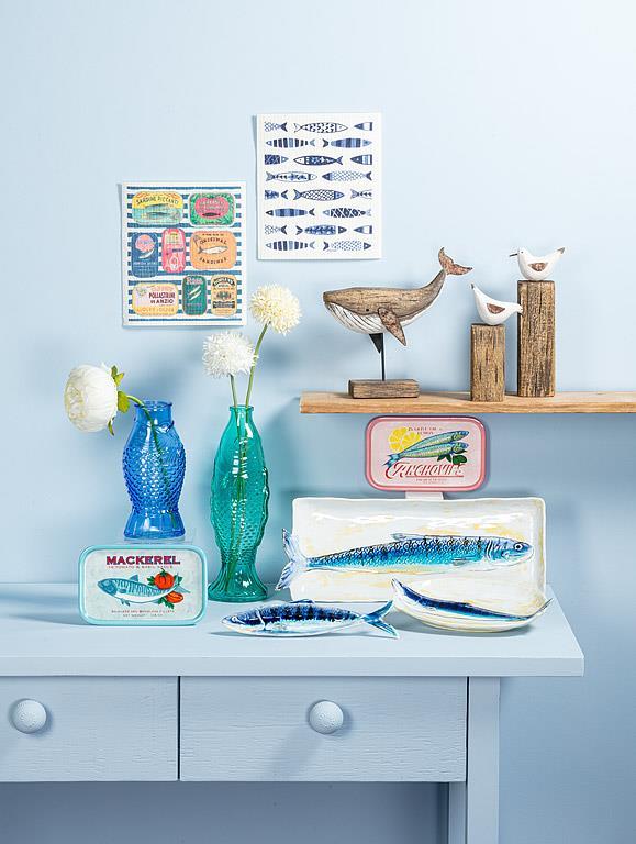Oval Double Fish Plate-Blu/Ylw-5x8"L