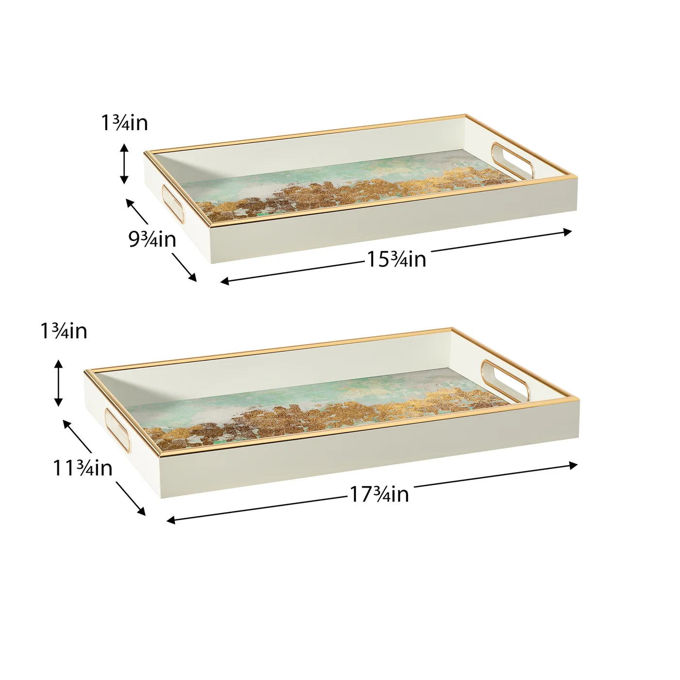 Savoy Gold Trim 2 Piece Rectangle Tray Set - Blue Mirage