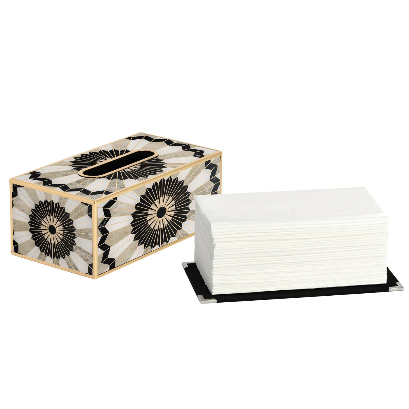 Savoy Gold Trim Rectangle Tissue Holder - Mosaic