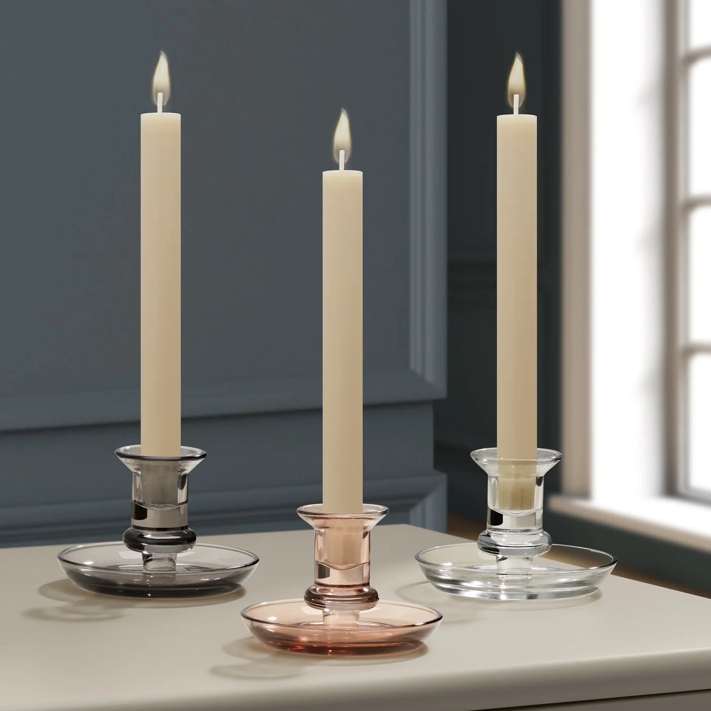 Delia Glass Taper Candle Holder with 4.5d" Saucer - Smoke