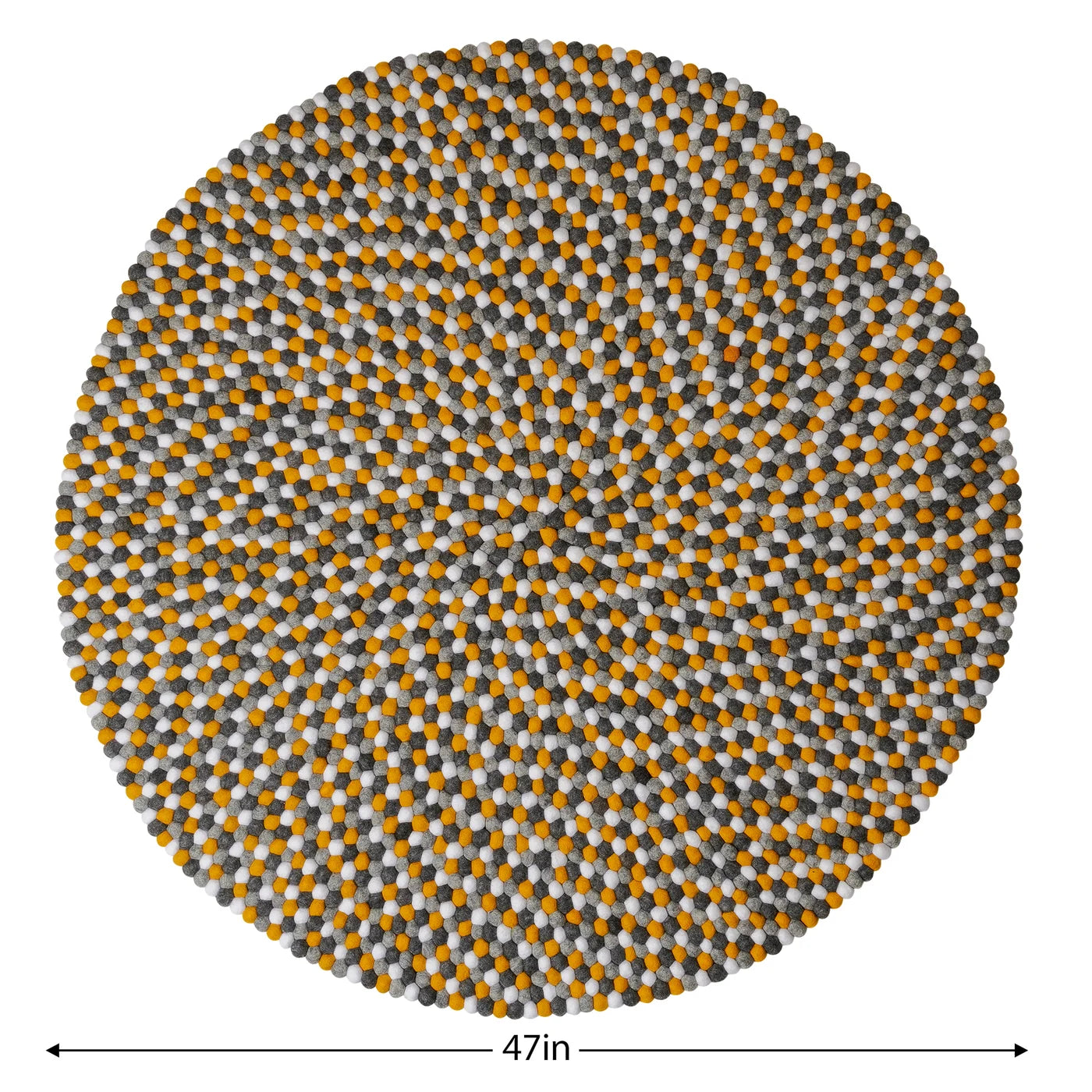 ModWool Felt Ball 47 Inch Diameter Round Rug - Yellow, Grey, White