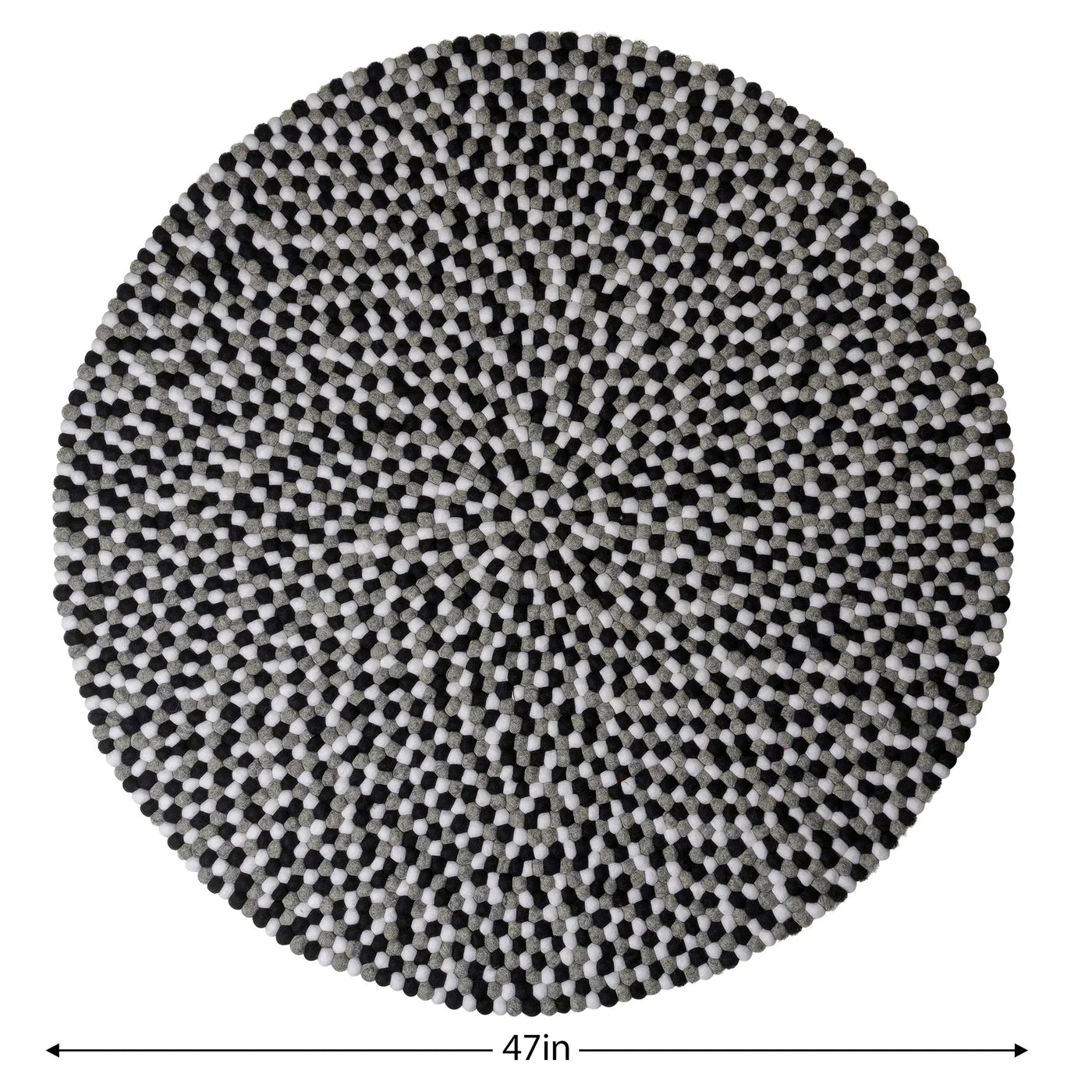 ModWool Felt Ball 47 Inch Diameter Round Rug - Black, White, Grey