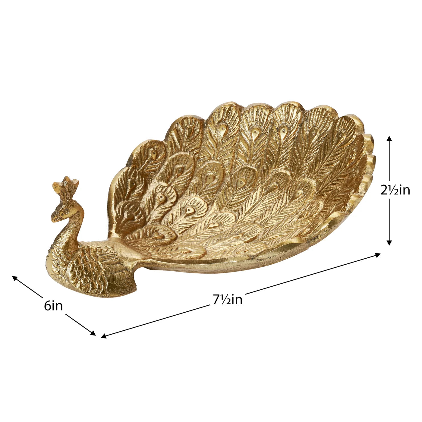 Peacock 7.5x6" Aluminum Decor Dish - Gold