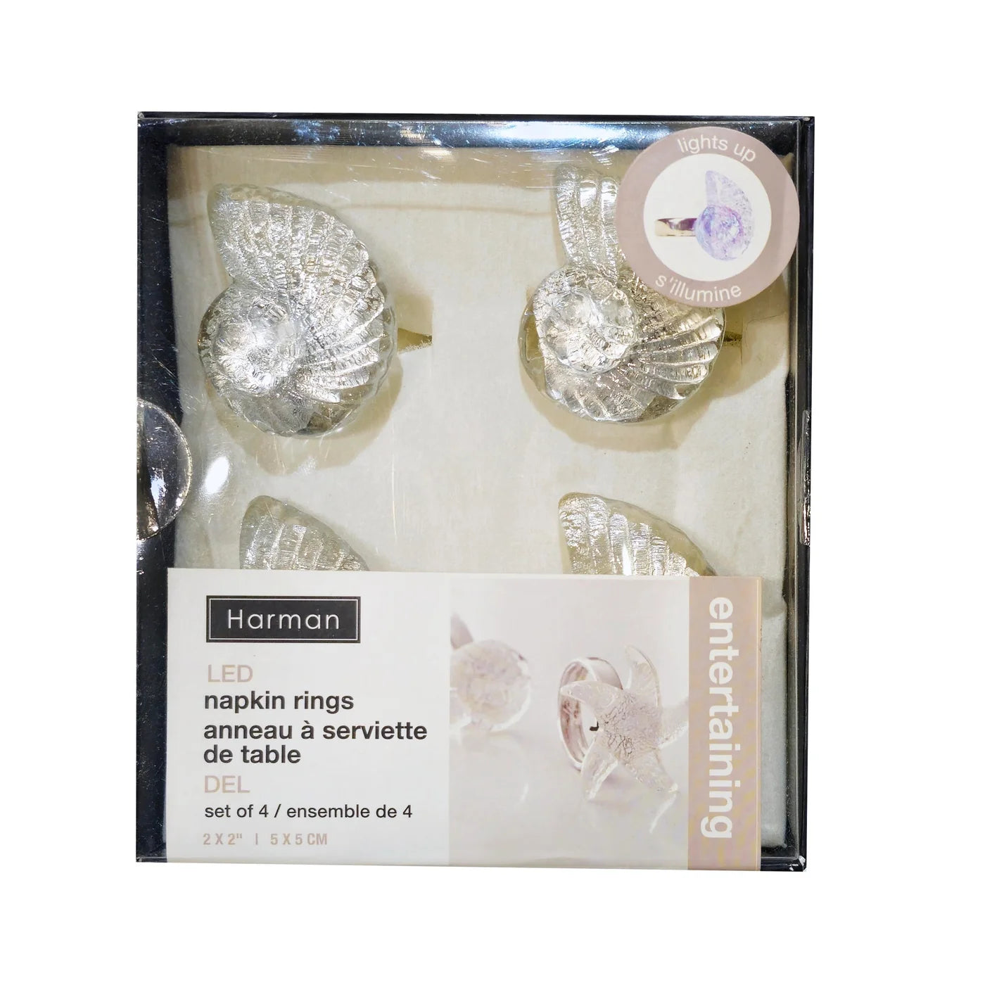 Seashell LED Napkin Ring Set of 4 Clear