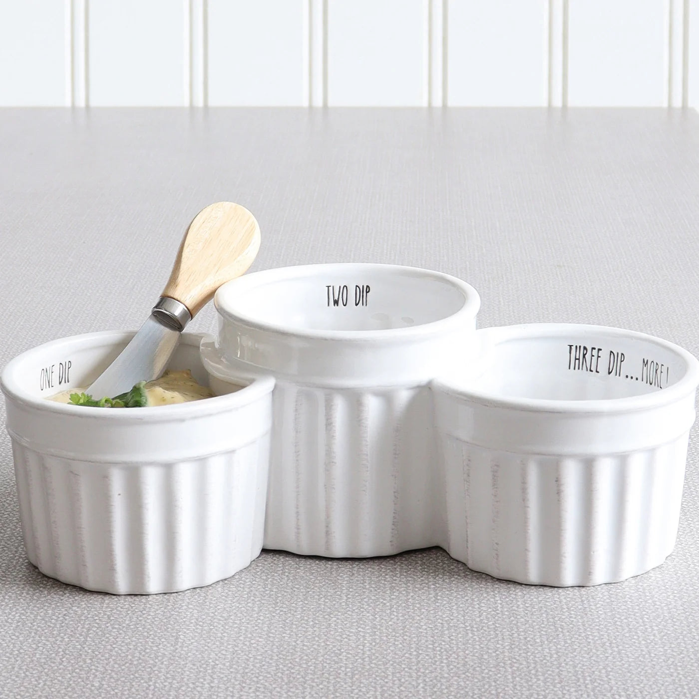 One Two Three Dip Bowl With Spreader White
