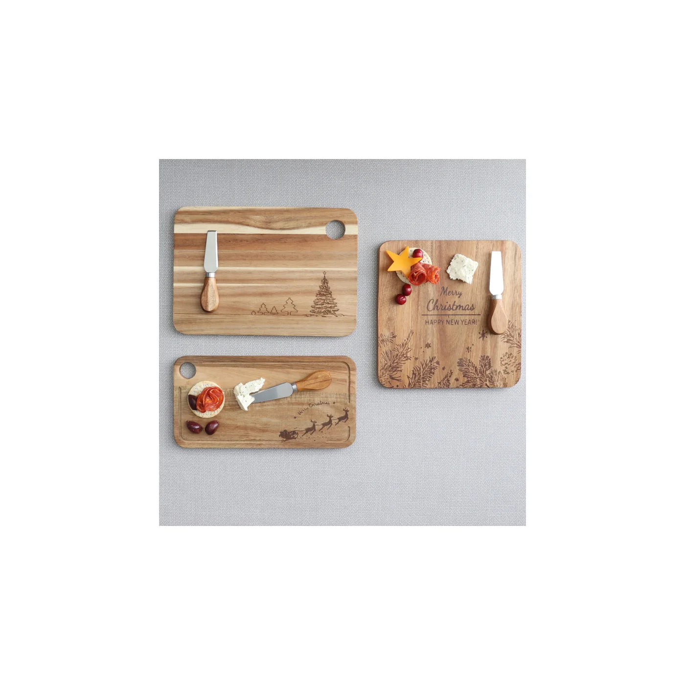 Santa Claus' Sleigh 2Pc Etch Cheeseboard Set Natural