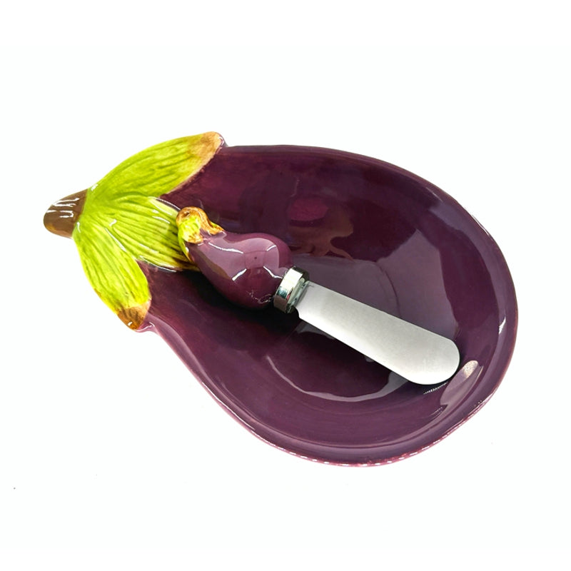EGGPLANT Dip Bowl and Spreader