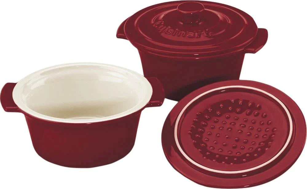 SET OF 2 MINI ROUND COVERED COCOTTES RED 10 OZ