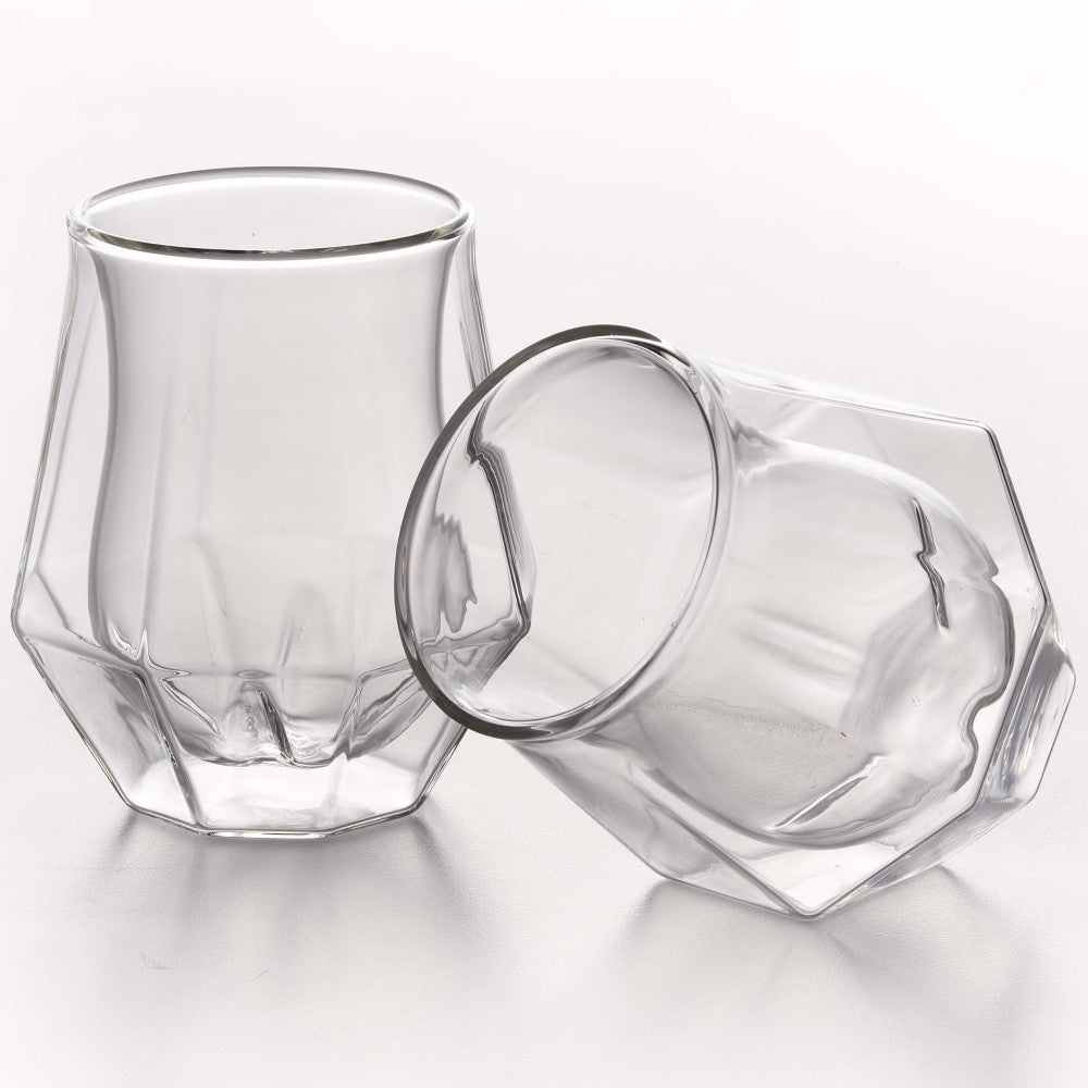 Double wall Whiskey Diamond Glass 200ml, Set of 2