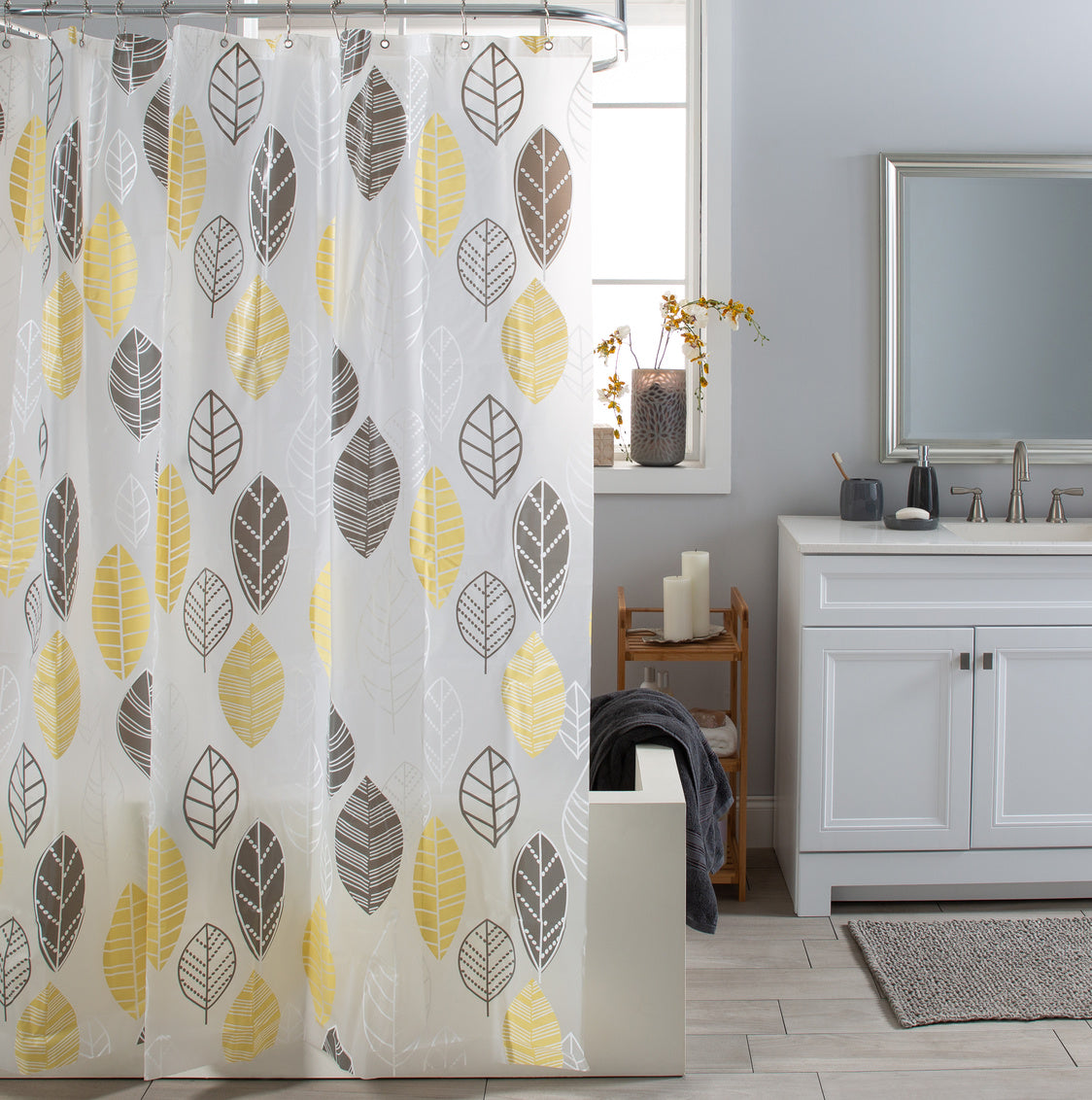 KATSURA PEVA SHOWER CURTAIN FROST YEL/GRY 70" X 72" 6G (6-24 / MIN QTY 2) NP