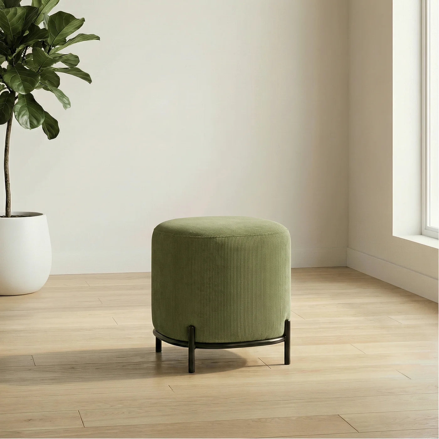 Pender Pin Leg Ribbed Velvet Upholstery Stool - Green (17 x 18 Inches)
