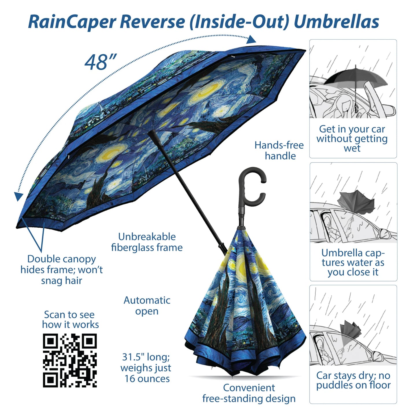 van Gogh Reverse Inverted Umbrella