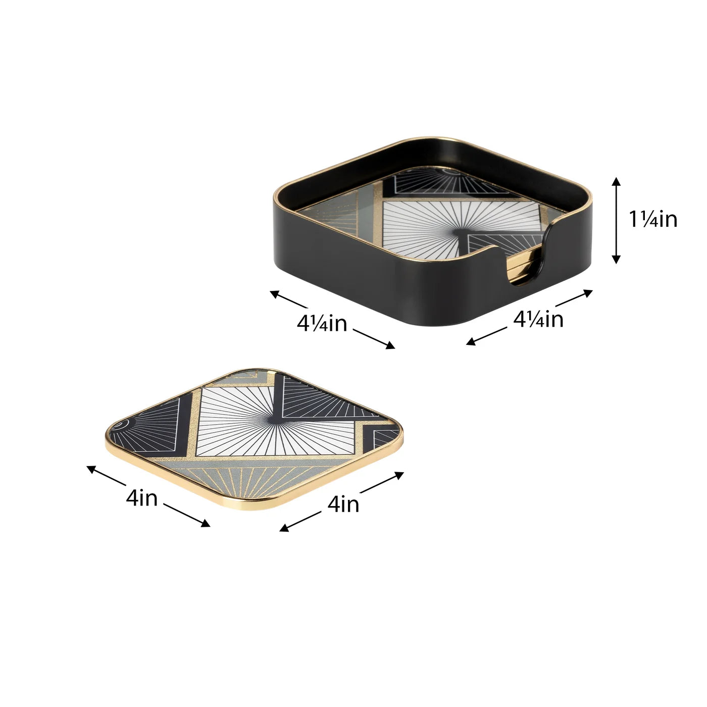 Savoy Gold Trim 4 Piece Square Coaster Set - Radiant Tile