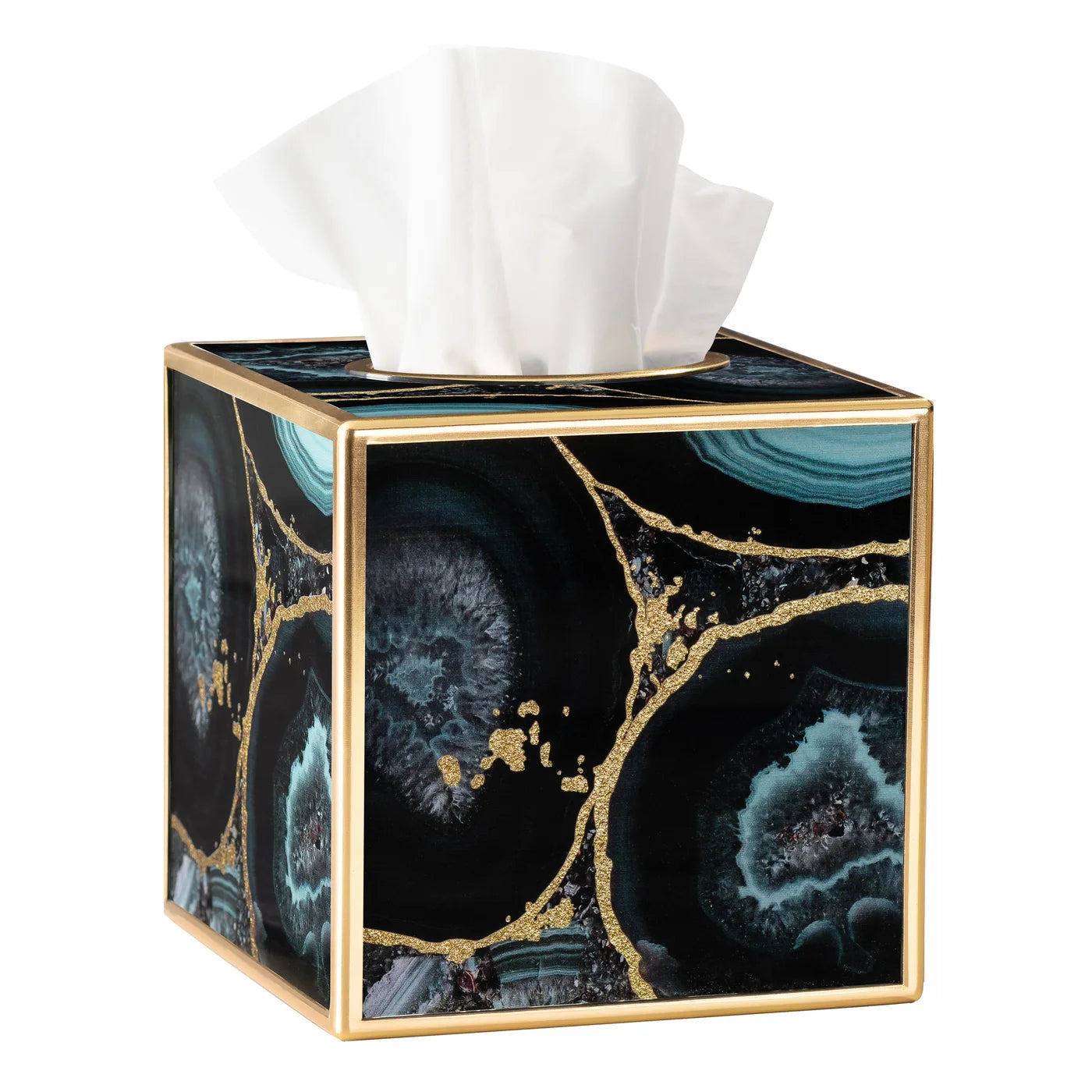 Savoy Gold Trim Square Tissue Holder Agate