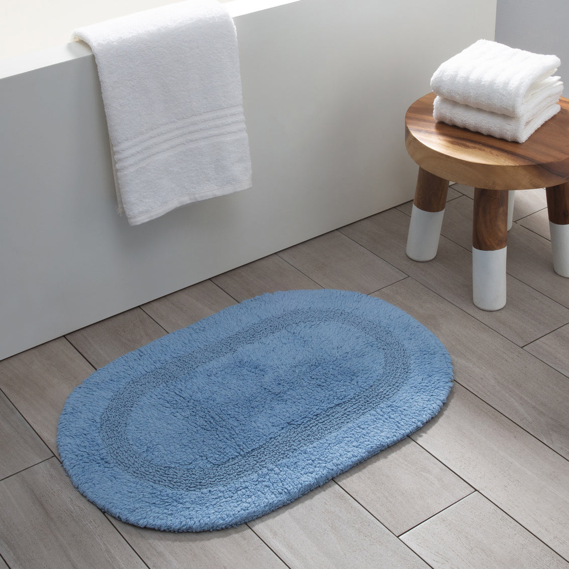 Serene Bath Mat Oval Cotton blue