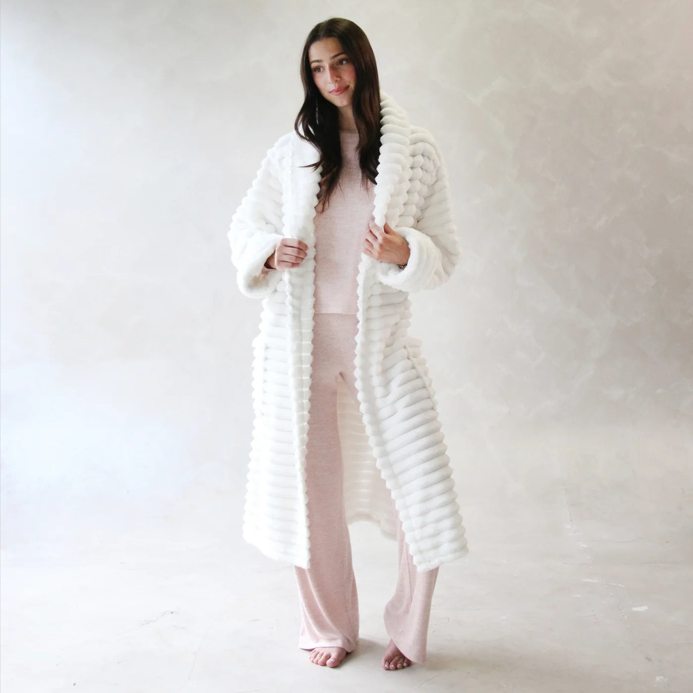 Ribbed Luxe Plush Robe Light Cream