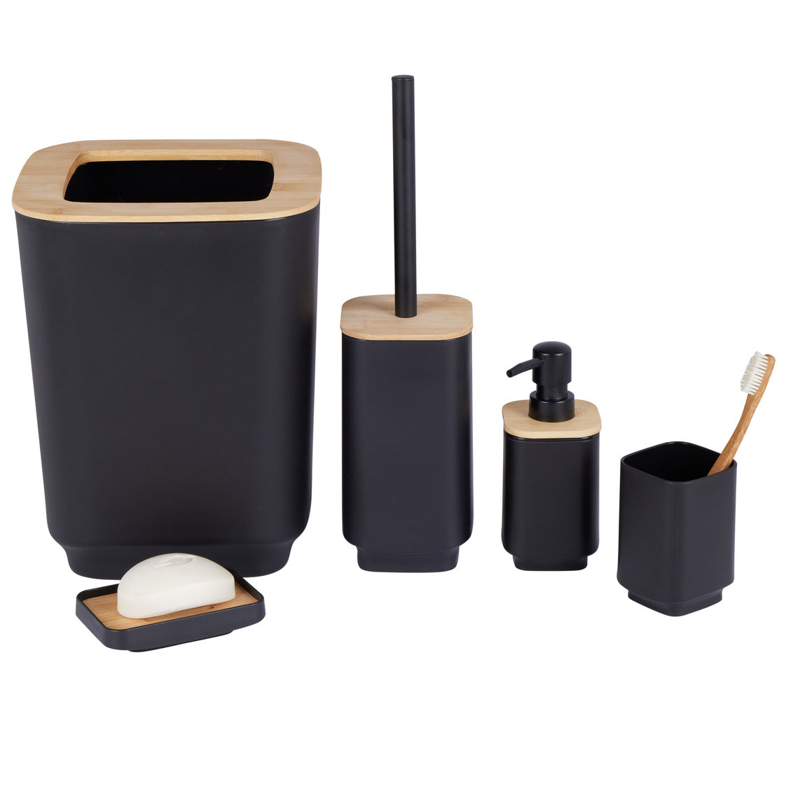 N&T ASPEN WASTE BIN PP W/BAMBOO BLACK