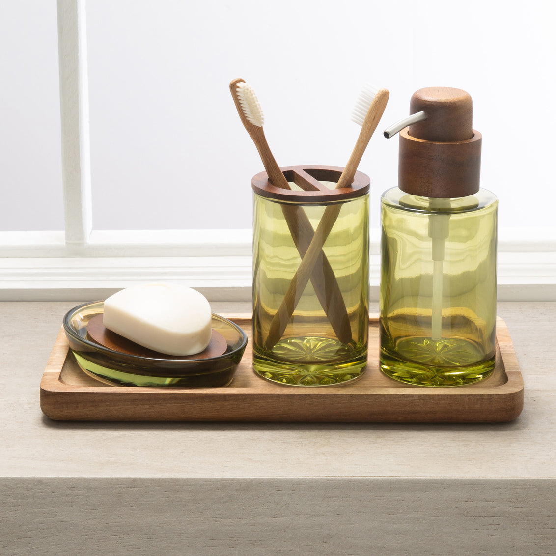 VASO COTTON JAR GLASS W/ACACIA GREEN