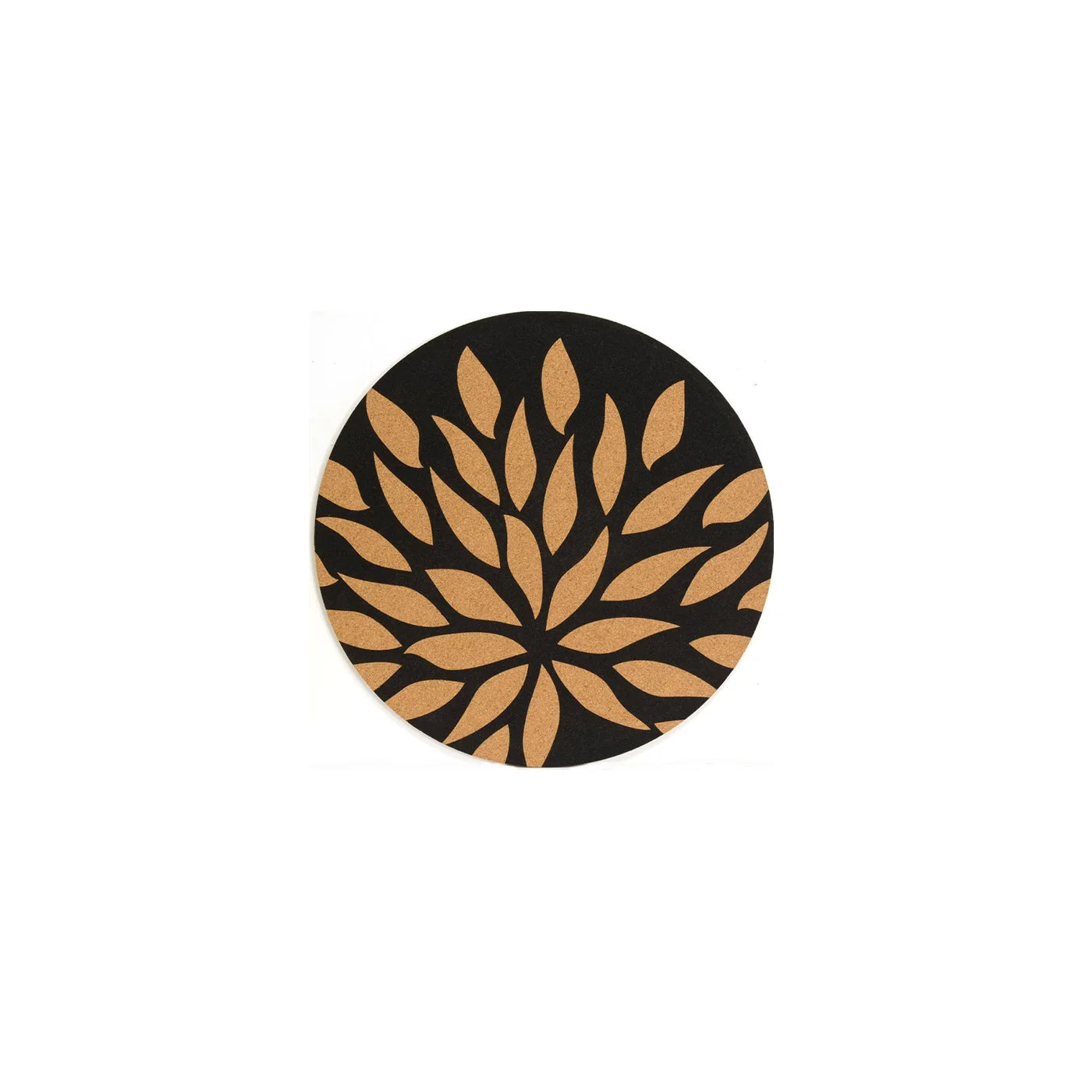 Printed Flower Cork Placemat Round BLACK