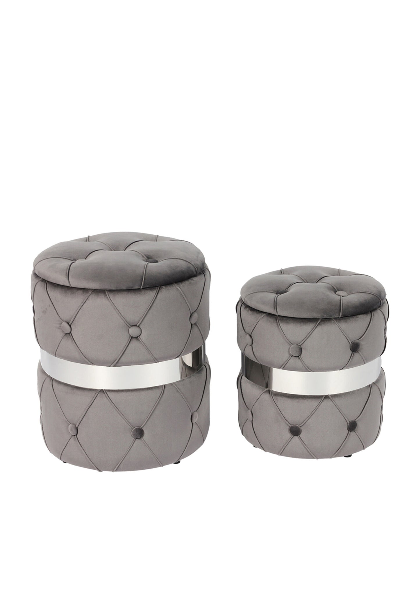 Set of 2 Round Ottomans w/Storage, Grey