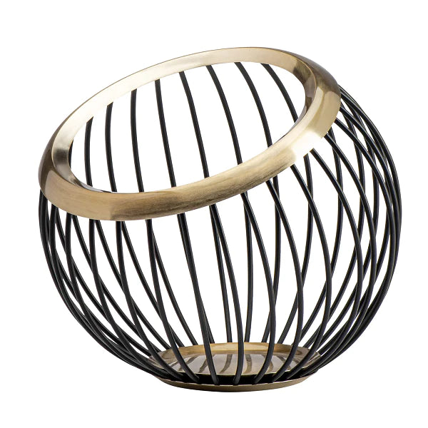 ROUND BRUSHED GOLD TRIM METAL BASKET
