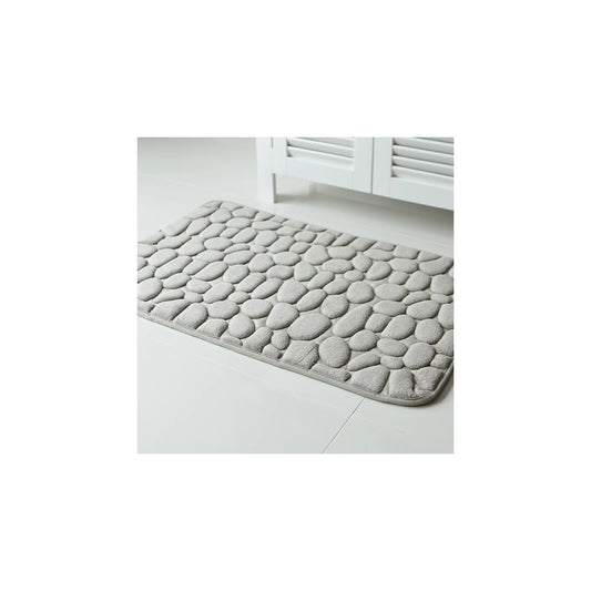 Embossed Stone Memory Foam Bath Mat Grey