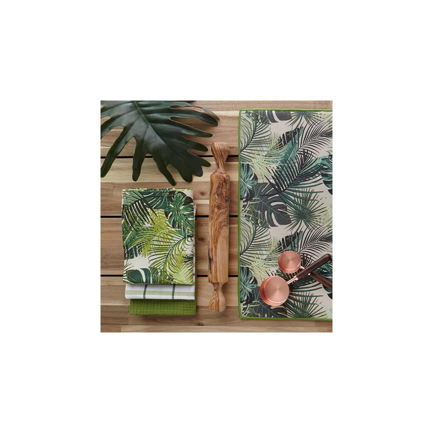 Palm Leaf Kitchen Towel Set Of 3 Green