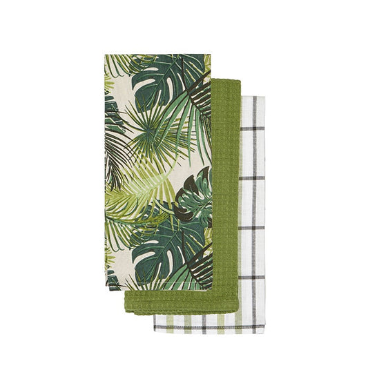 Palm Leaf Kitchen Towel Set Of 3 Green