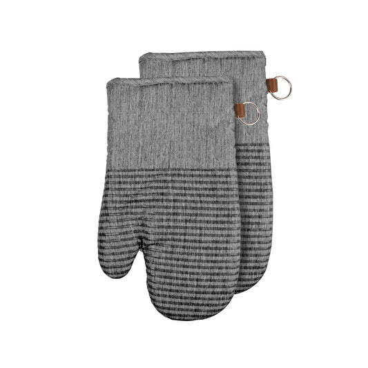 Heathered Textured Quilted Oven Mitt Pair With Silicone Grey