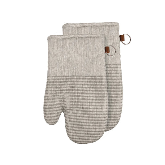 Heathered Textured Quilted Oven Mitt Pair With Silicone Taupe