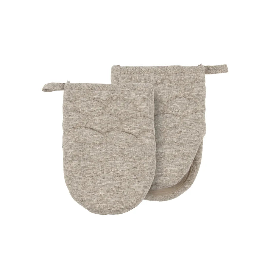 Heathered Textured Quilted Mini Mitt Pair With Silicone Taupe