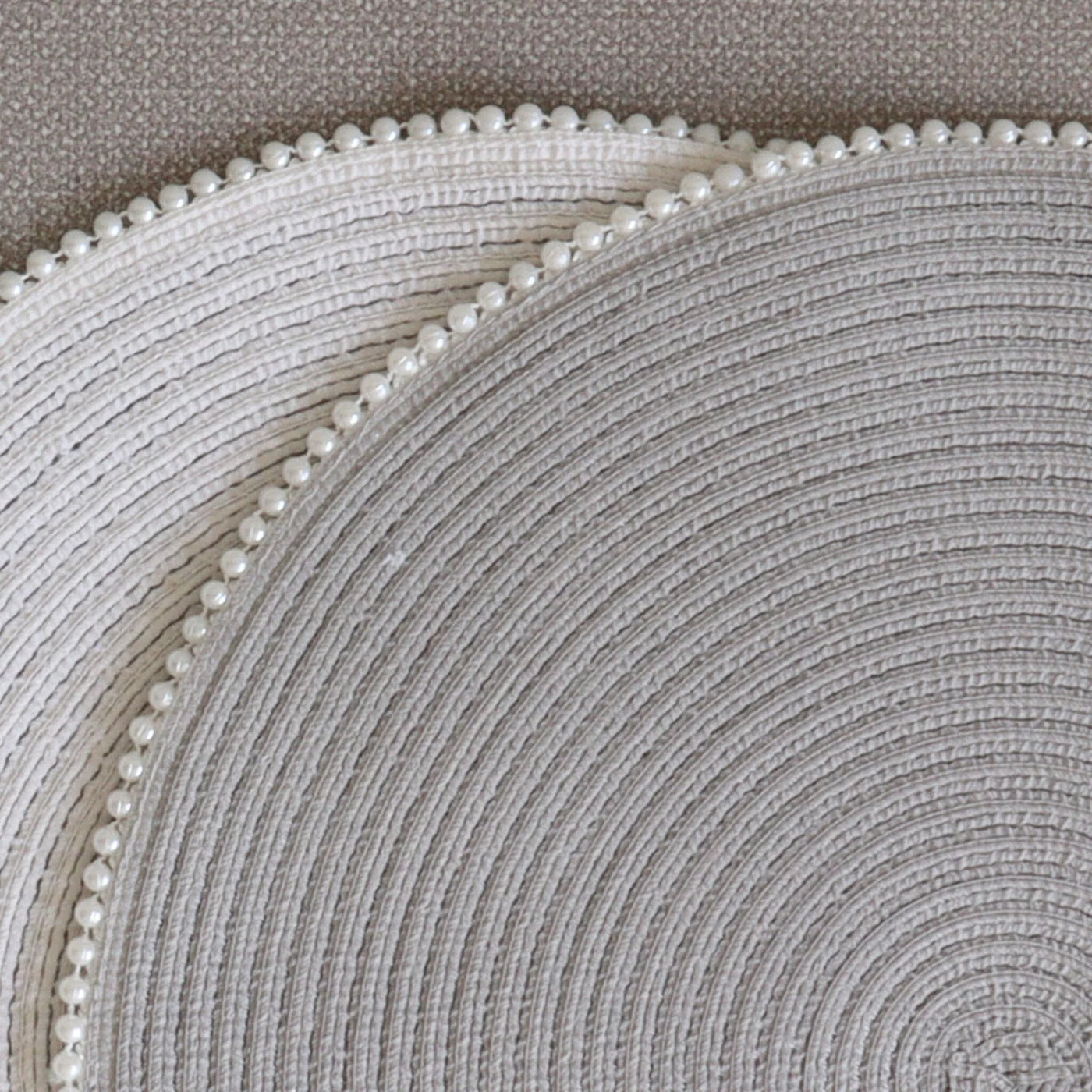 Pearl Trimmed Round Placemat Grey