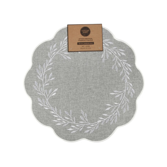 Embroidered Leaf Placemat Set Of 4 Grey