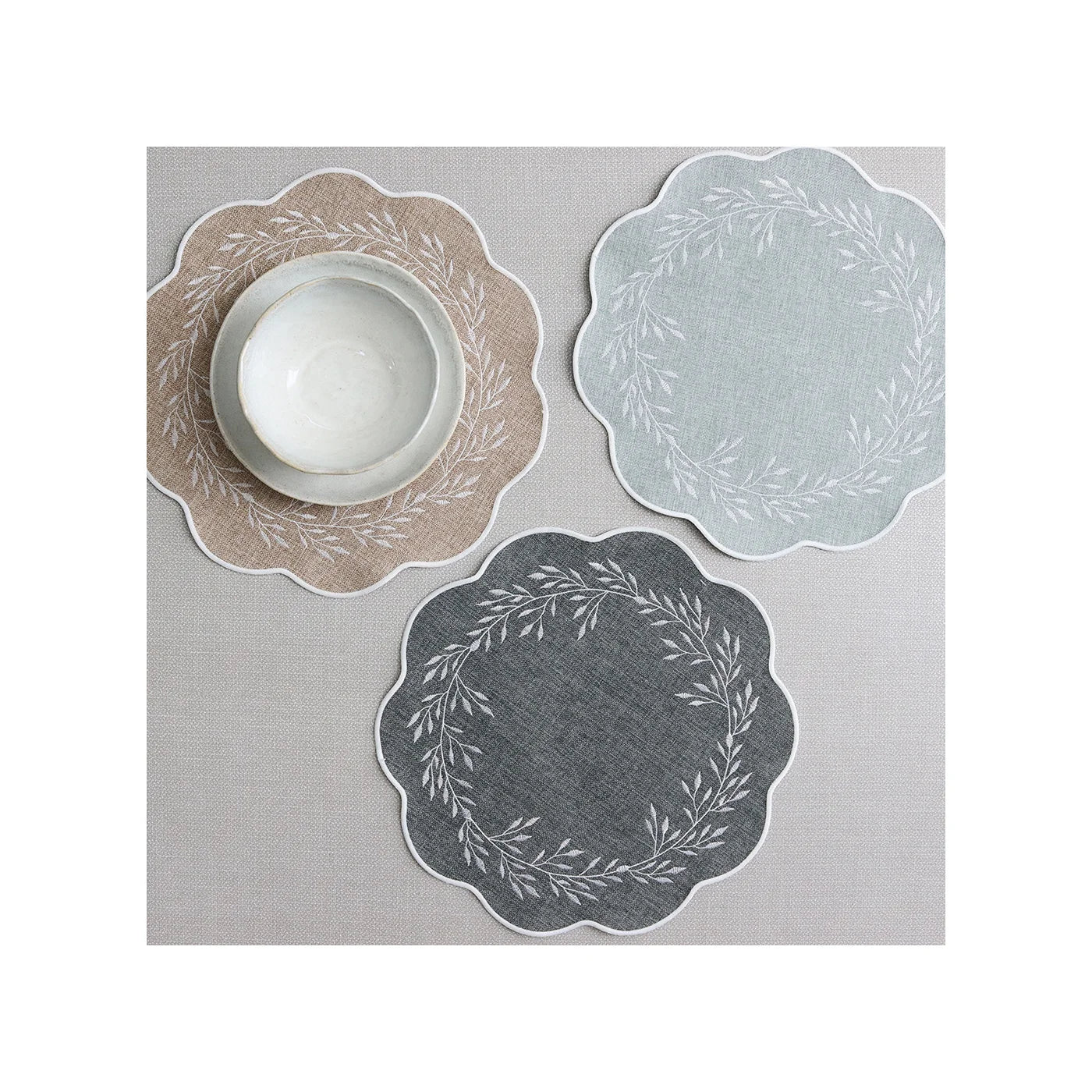 Embroidered Leaf Placemat Set Of 4 Taupe
