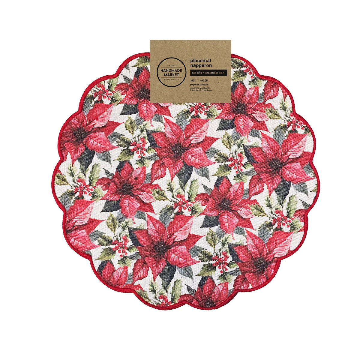 Traditional Poinsettia Printed Placemat Set Of 4 Red