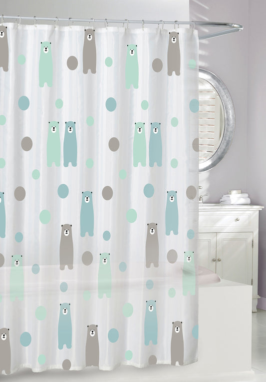 HAPPY BEARS PEVA SHOWER CURTAIN FROST AQUA/BLUE/GRY