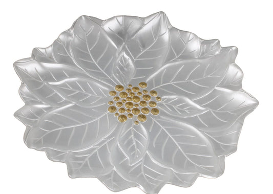 Poinsettia 23cm White Glass Plate