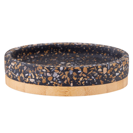 SOREN SOAP DISH CEMENT TERRAZO W/ BAMBOO BLACK