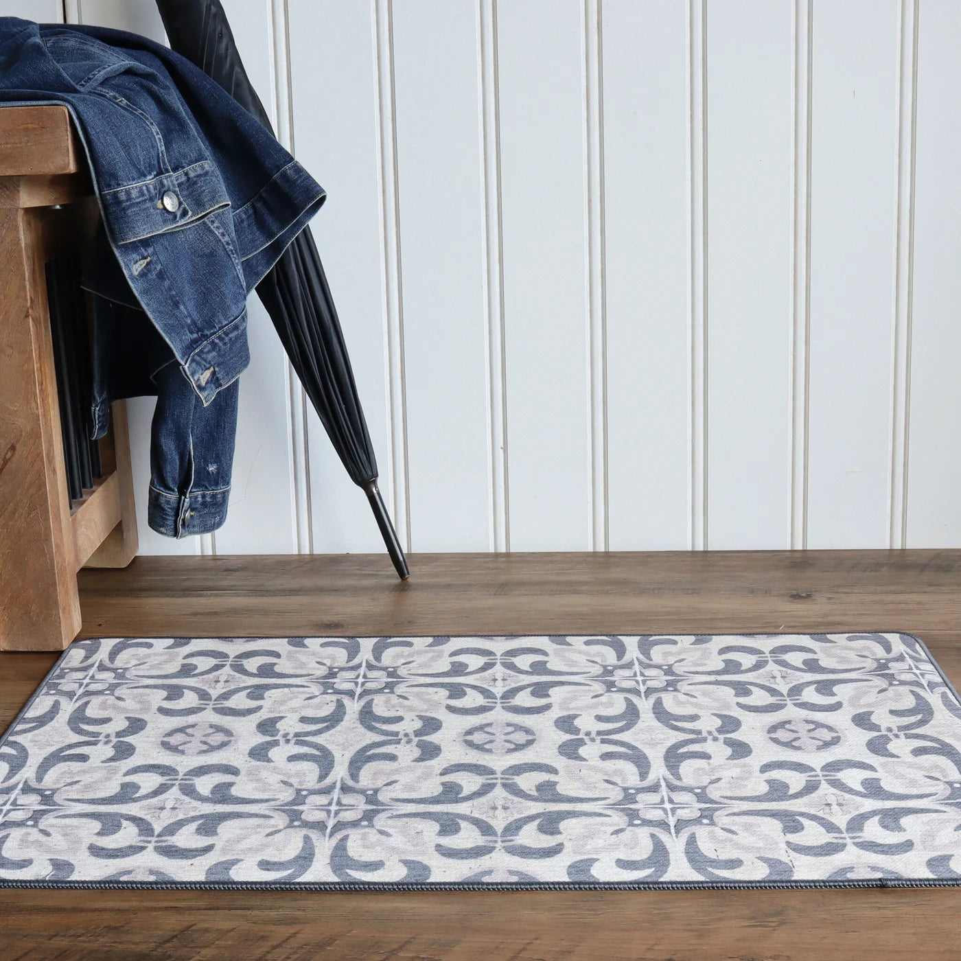 Classic Tile Chenille Washable Accent Mat Grey