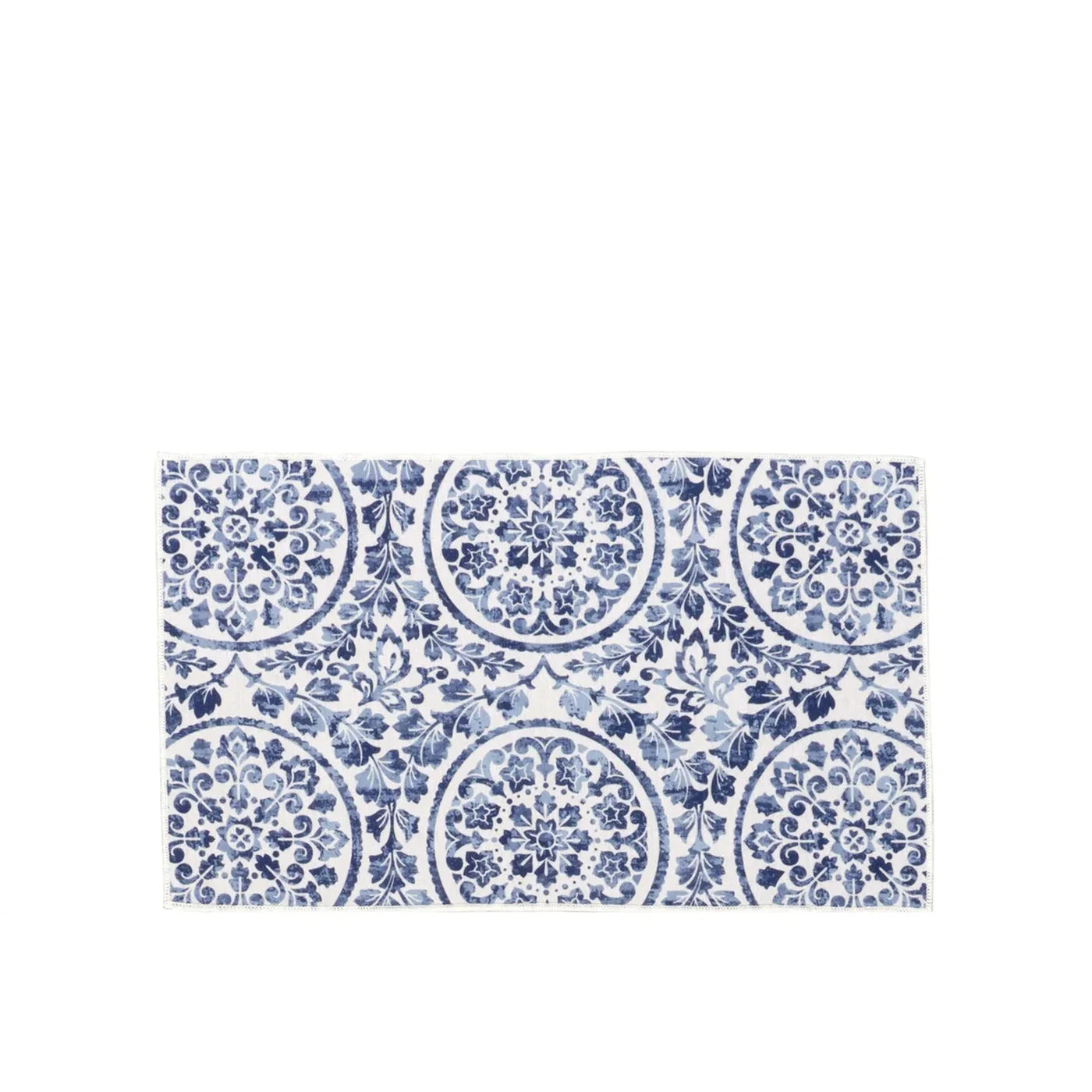 Medallion Printed Chenille Washable Accent Mat Blue