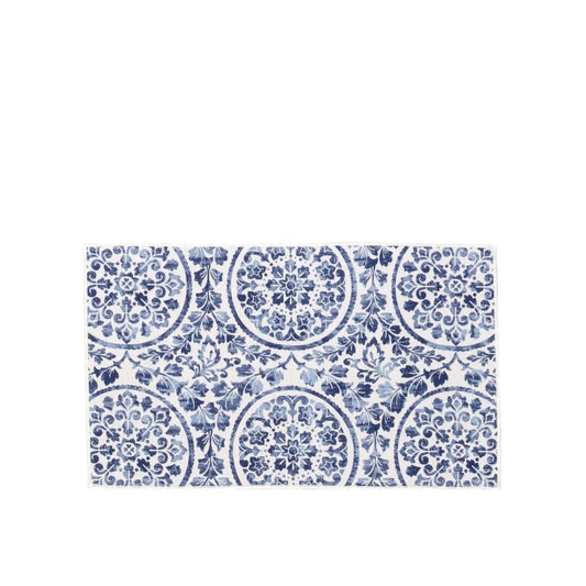 Medallion Printed Chenille Washable Accent Mat Blue