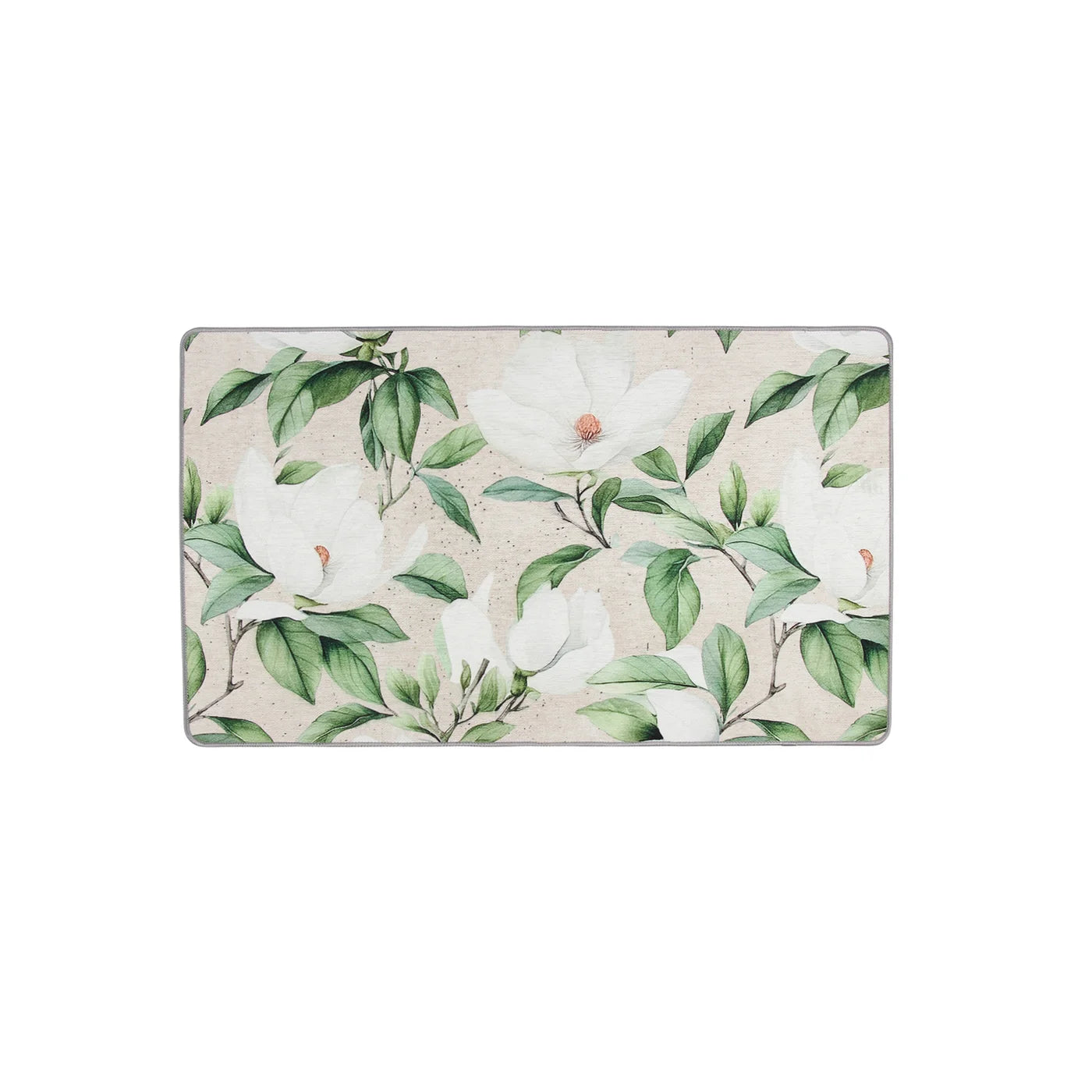 White Blossom Chenille Washable Accent Mat Green