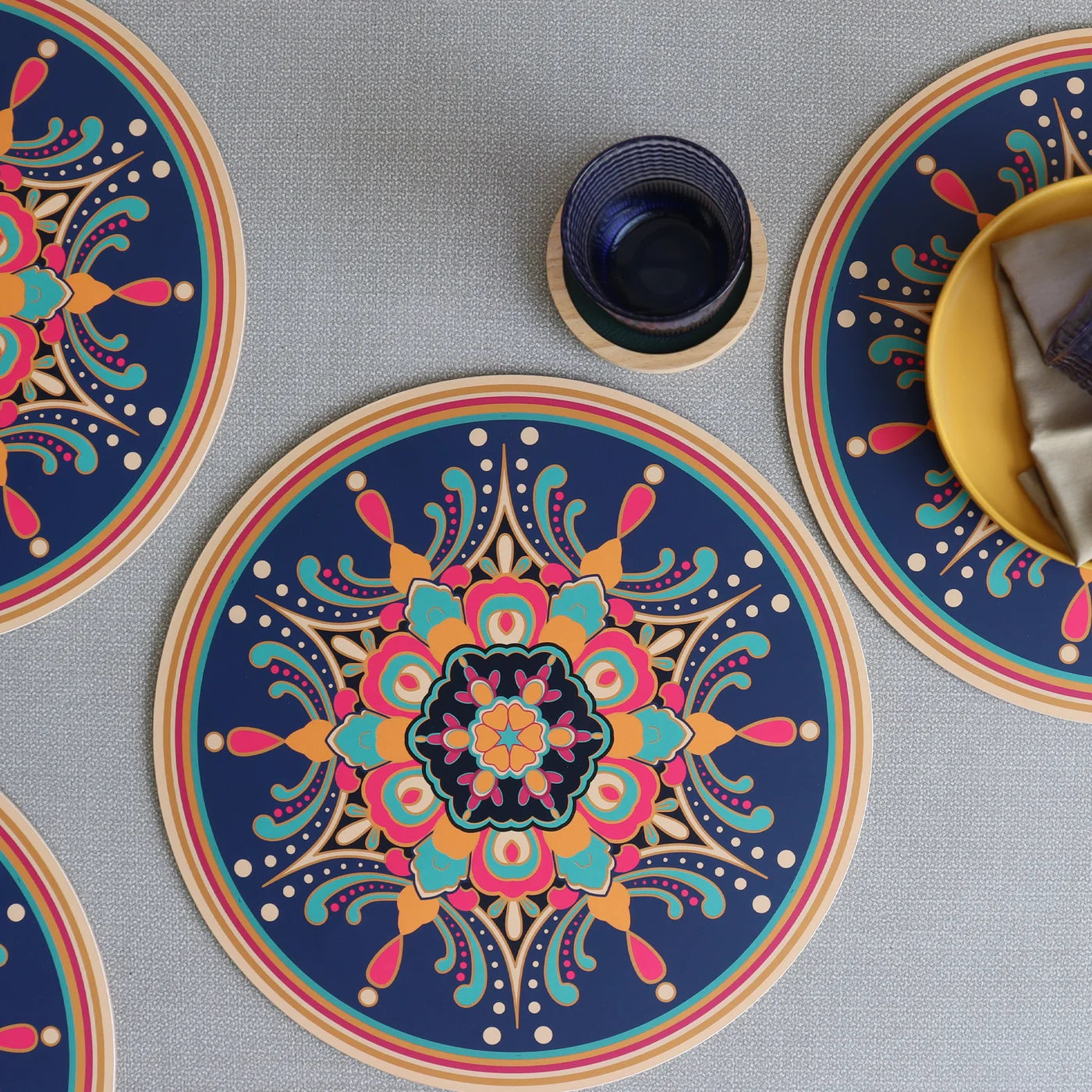 Medallion Round Mdf Placemat Set Of 4 Blue