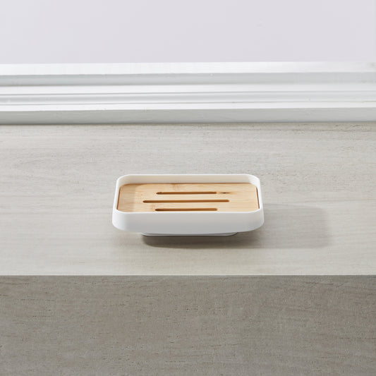 ASPEN SOAP DISH PP W/BAMBOO White