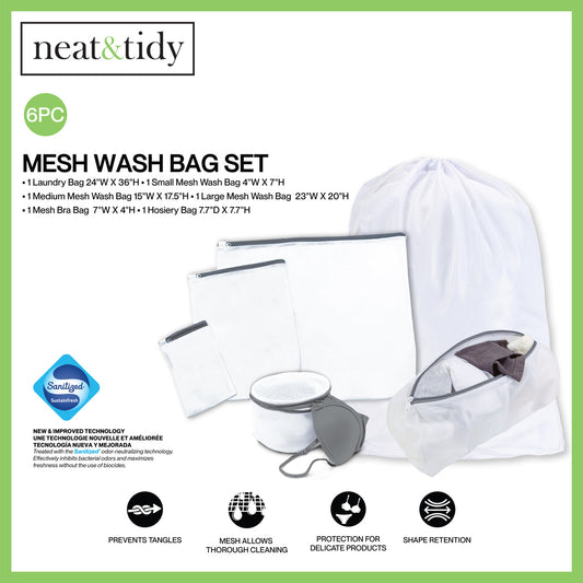 N&T 6 PC MESH WASH BAG SET WHITE